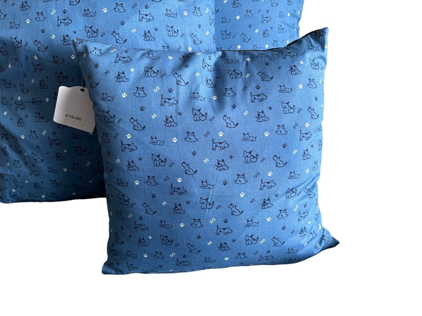 Handmade Navy dog and cat cushions in multiple sizes