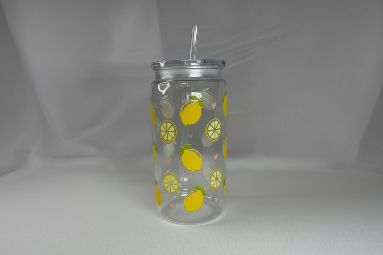 Lemon Glass Iced Coffee Cup: 16oz Tumbler with Bamboo Lid & Straw