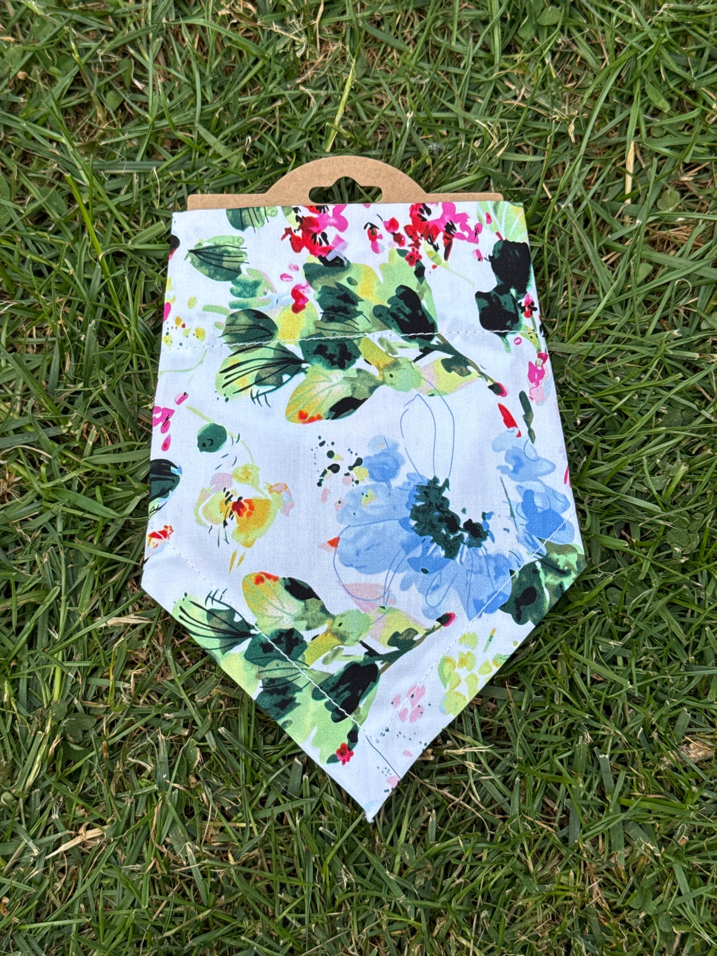 Floral Dog Bandana | White Cotton Dog Bandana | Handmade Collar Slide Dog Scarf | Large Flower Print Dog Accessory | Small & Large Dog Bandana UK