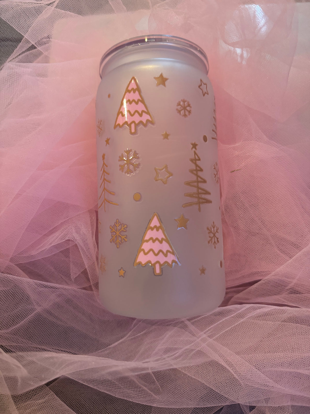 Pink Christmas Tree Cold Cup | Christmas Iced Coffee Cup | Festive Tumbler | Pink Christmas Drink Cup | 16oz Cold Cup | Christmas Gift