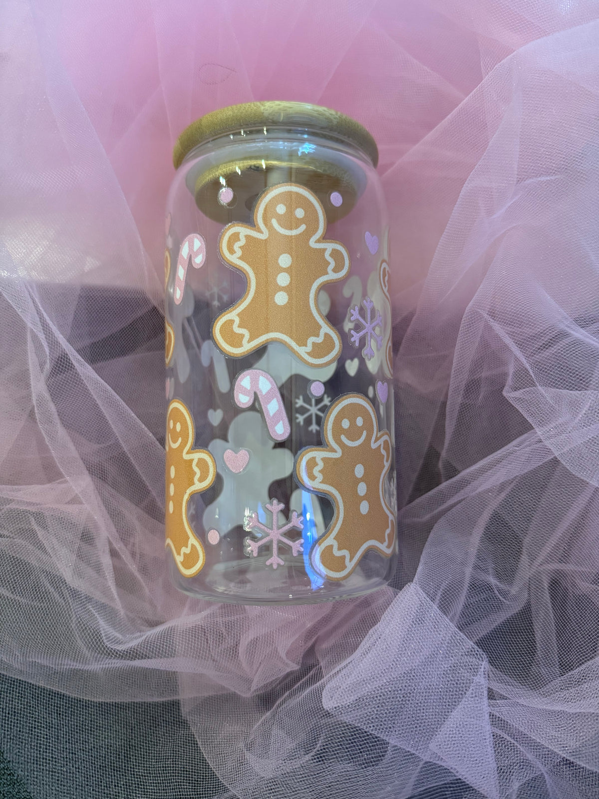 Gingerbread Man Pink Christmas Cold Cup | Pink Festive Iced Coffee Cup | Christmas Tumbler | Gingerbread Cup | 16oz Cold Cup