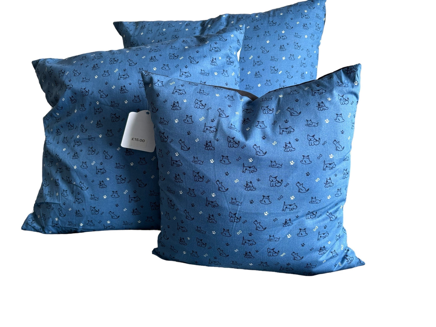 Handmade Navy dog and cat cushions in multiple sizes