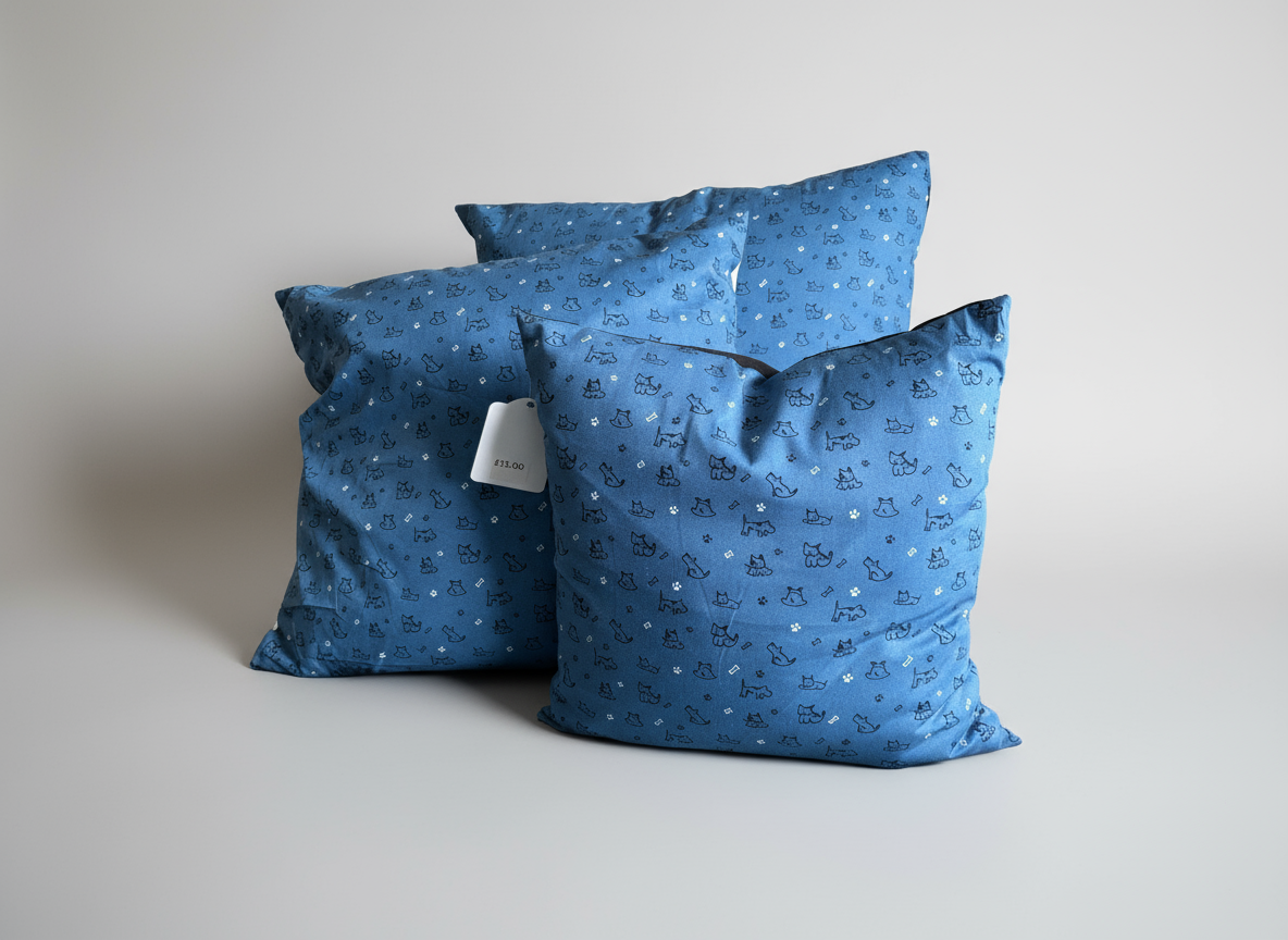 Handmade Navy dog and cat cushions in multiple sizes