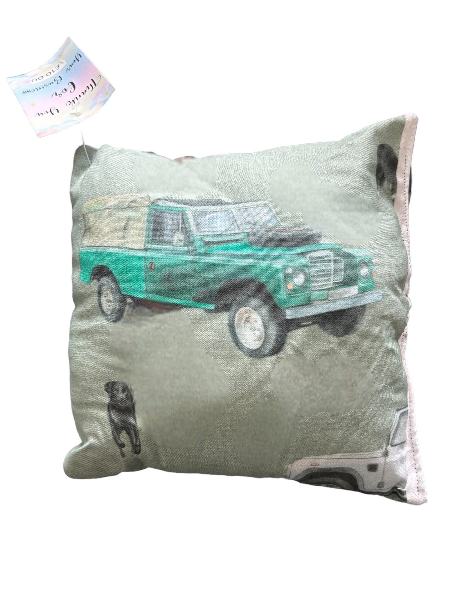 Handmade Land Rover Defender Mini Cushion – Khaki Background (Eco-Friendly)
