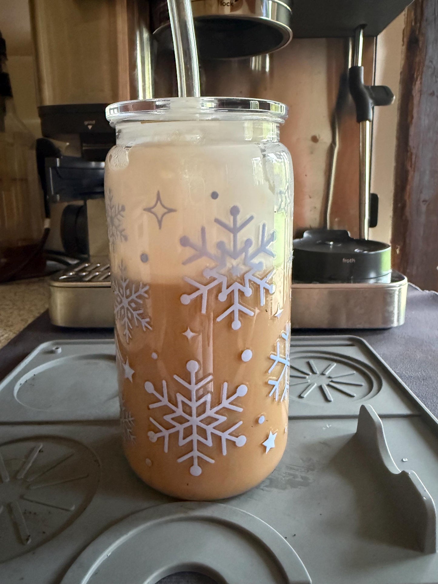 Christmas snowflake tumbler iced Coffee Cup with Lid & Straw