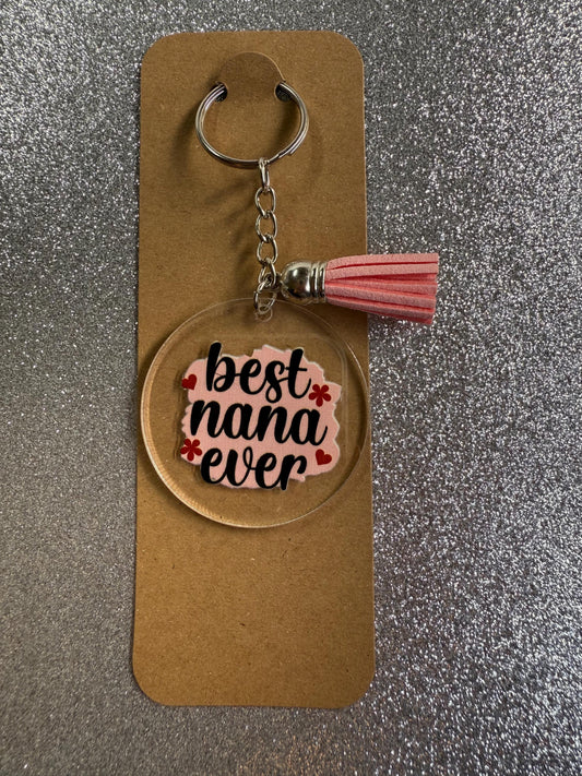 Best Nana Acrylic Keyring – Gift for Nana UK – Personalised Keychain – Heart Keyring for Grandma – Birthday or Mother’s Day Gift