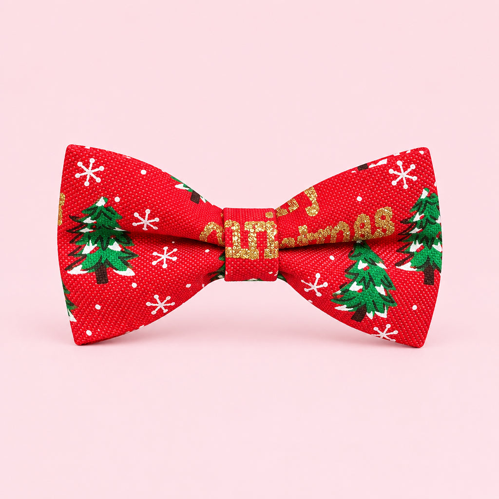 Christmas Dog Bow Tie | Sparkly Festive Dog Collar Bow | Snowman, Reindeer & Christmas Tree Designs | Slip On Dog Bow Tie | One Size