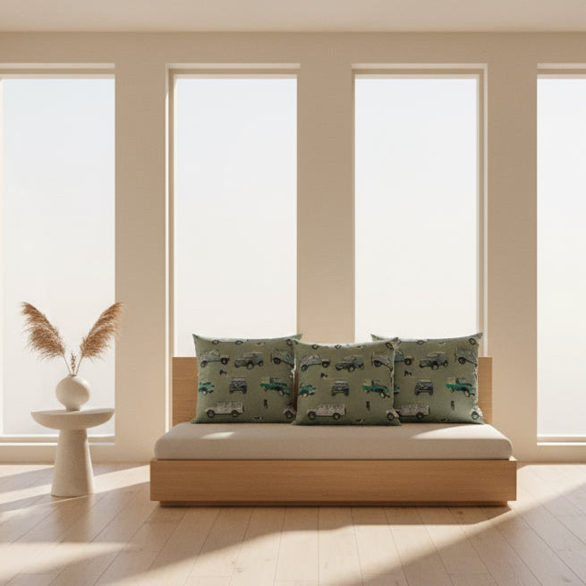 Pillowcases with vehicle pattern on a bed