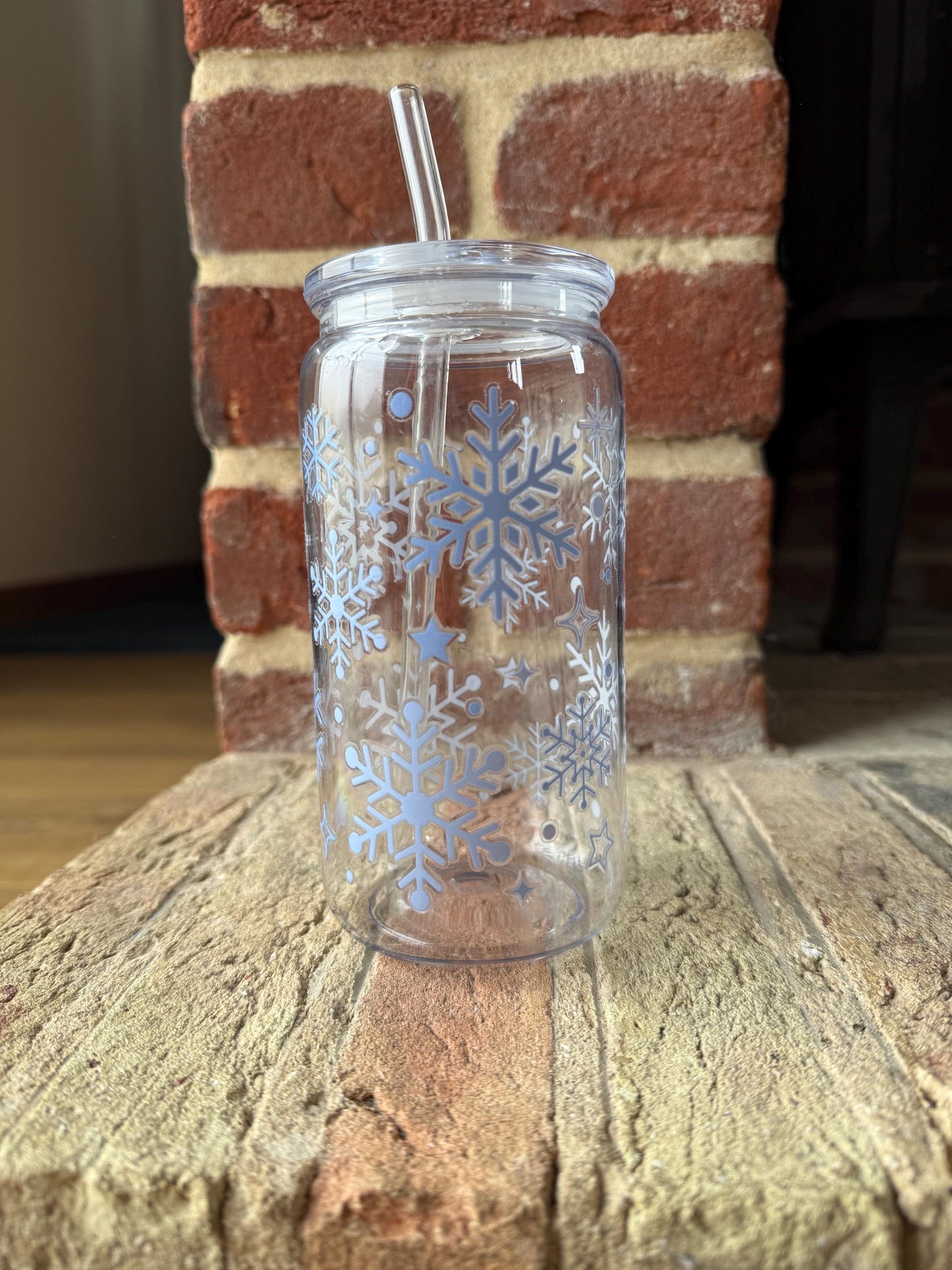 Christmas snowflake tumbler iced Coffee Cup with Lid & Straw