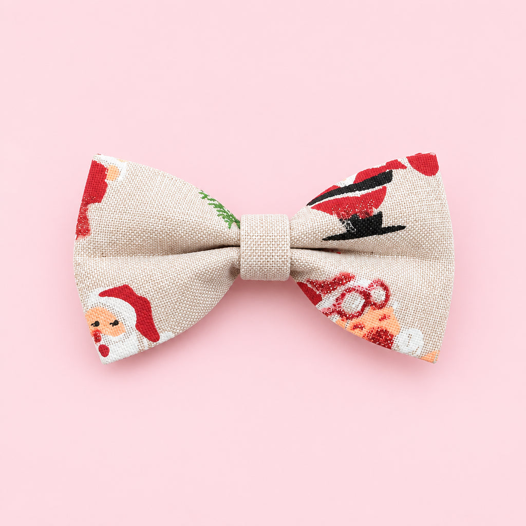 Hessian Christmas Dog Bow Tie | Santa Snowman Christmas Tree Dog Collar Bow | Festive Dog Accessory | Slip On Dog Bow Tie | One Size