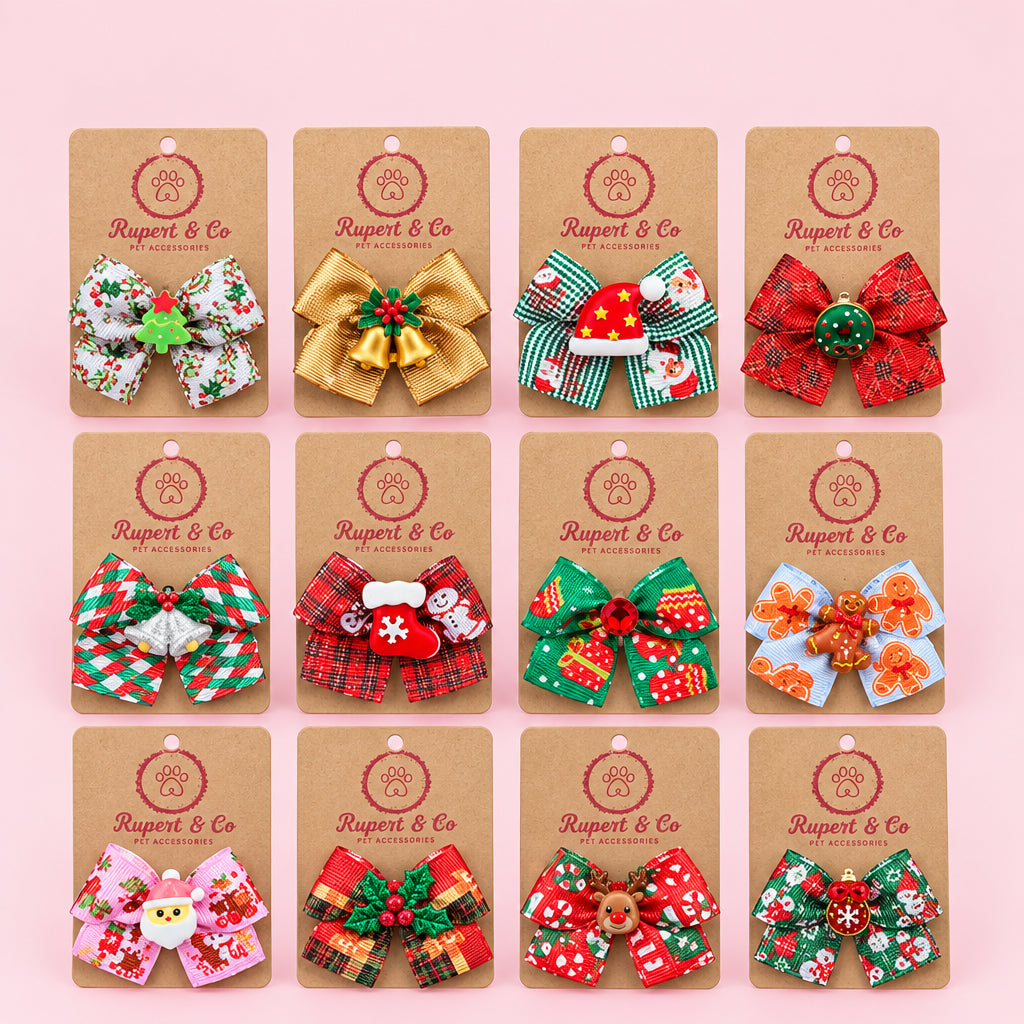 Christmas Dog Hair Bow | FFestive Dog Hairband selection  | Small Dog Collar Bow | Christmas Dog Accessory | Dog Hair Bow with Elastic | Festive Pet Gift
