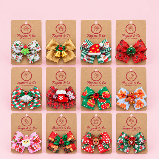 Christmas Dog Hair Bow | FFestive Dog Hairband selection  | Small Dog Collar Bow | Christmas Dog Accessory | Dog Hair Bow with Elastic | Festive Pet Gift
