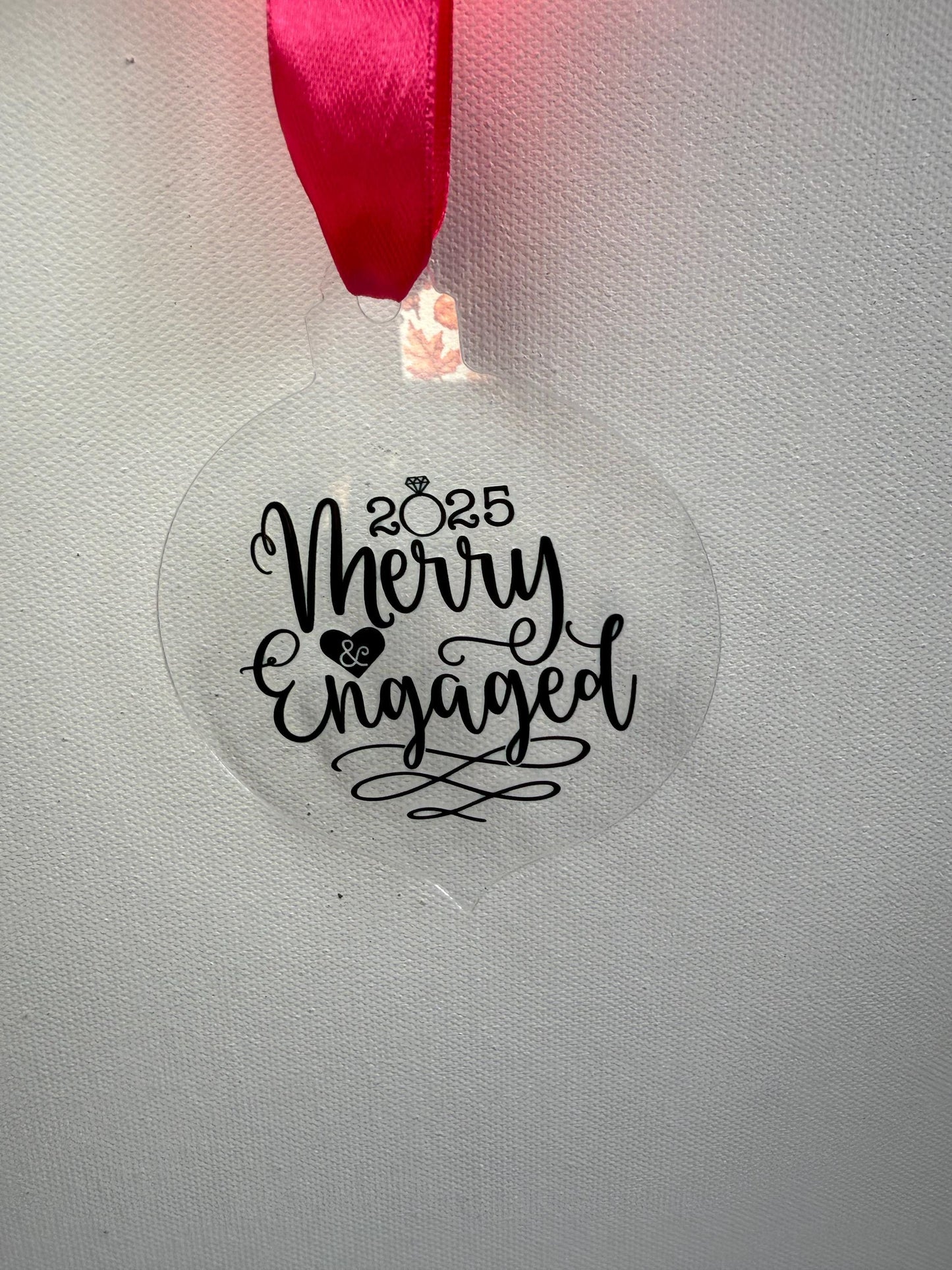 Merry Engaged Tree Decoration – engagement Christmas – wedding Gift – Personalised 2025 Keepsake - couples gift