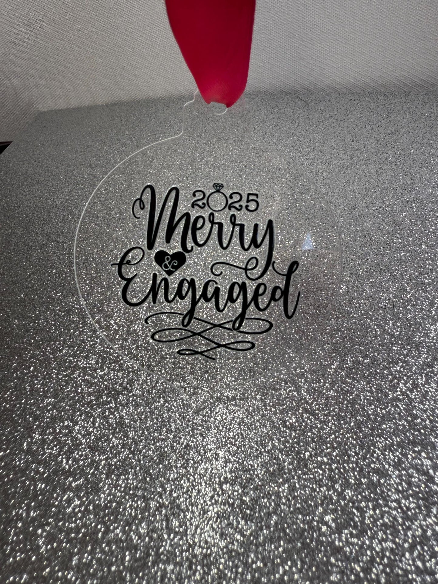 Merry Engaged Tree Decoration – engagement Christmas – wedding Gift – Personalised 2025 Keepsake - couples gift