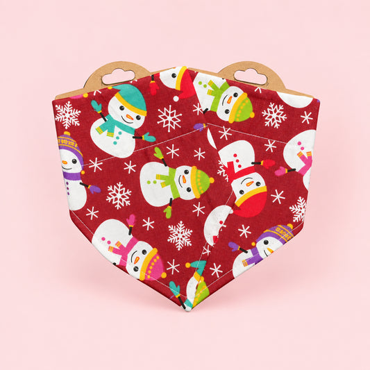 Red Snowman Christmas Dog Bandana | Festive Dog Collar Bandana | Christmas Dog Accessory | Slip On Dog Bandana | Small & Large