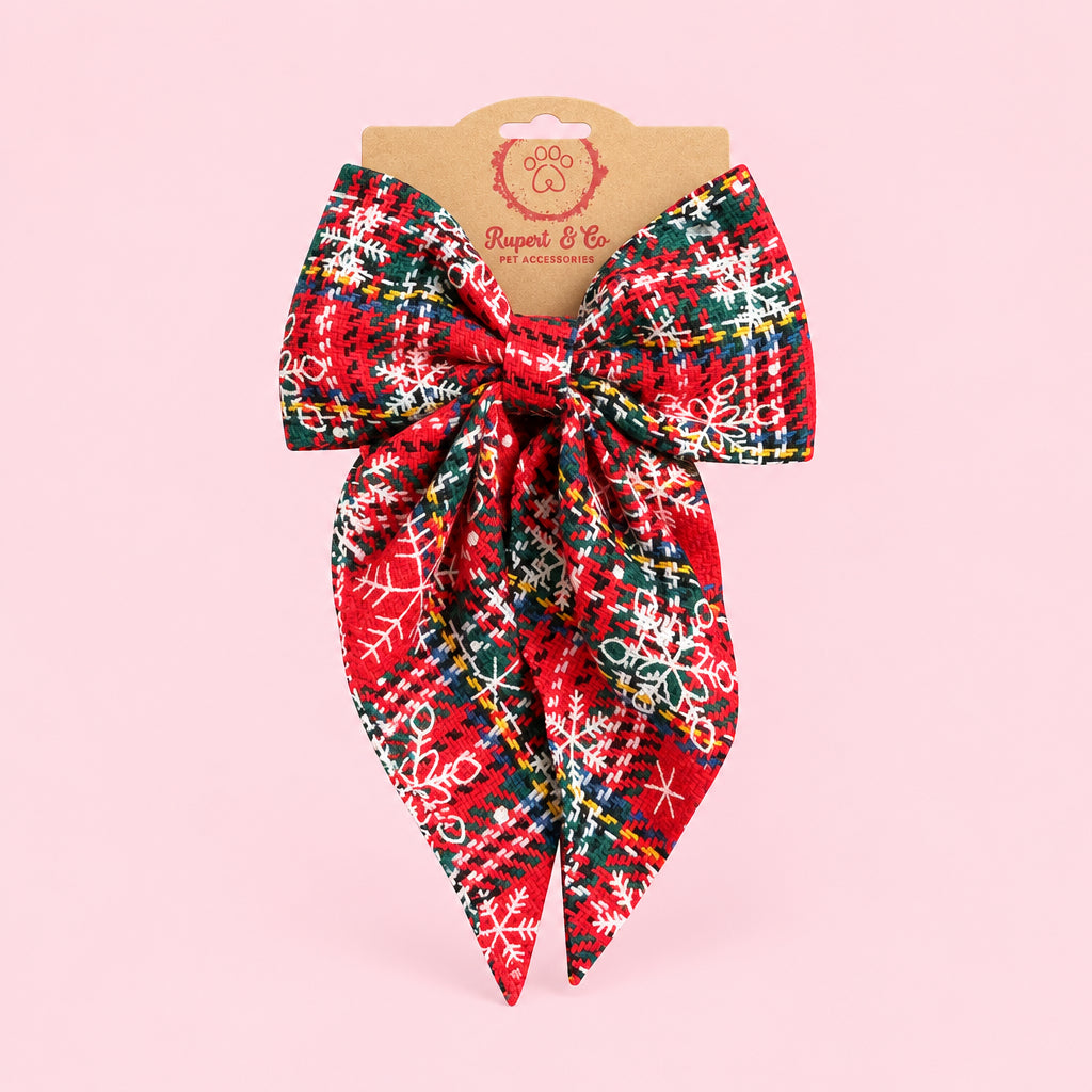 Large Christmas Dog Bow Tie | Festive Collar & Harness Bow | Christmas Dog Accessory | 5 Christmas Designs | Large Dog Bow | Slip On Bow