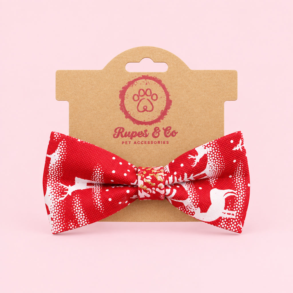 Christmas Dog Bow Tie | Sparkly Festive Dog Collar Bow | Snowman, Reindeer & Christmas Tree Designs | Slip On Dog Bow Tie | One Size