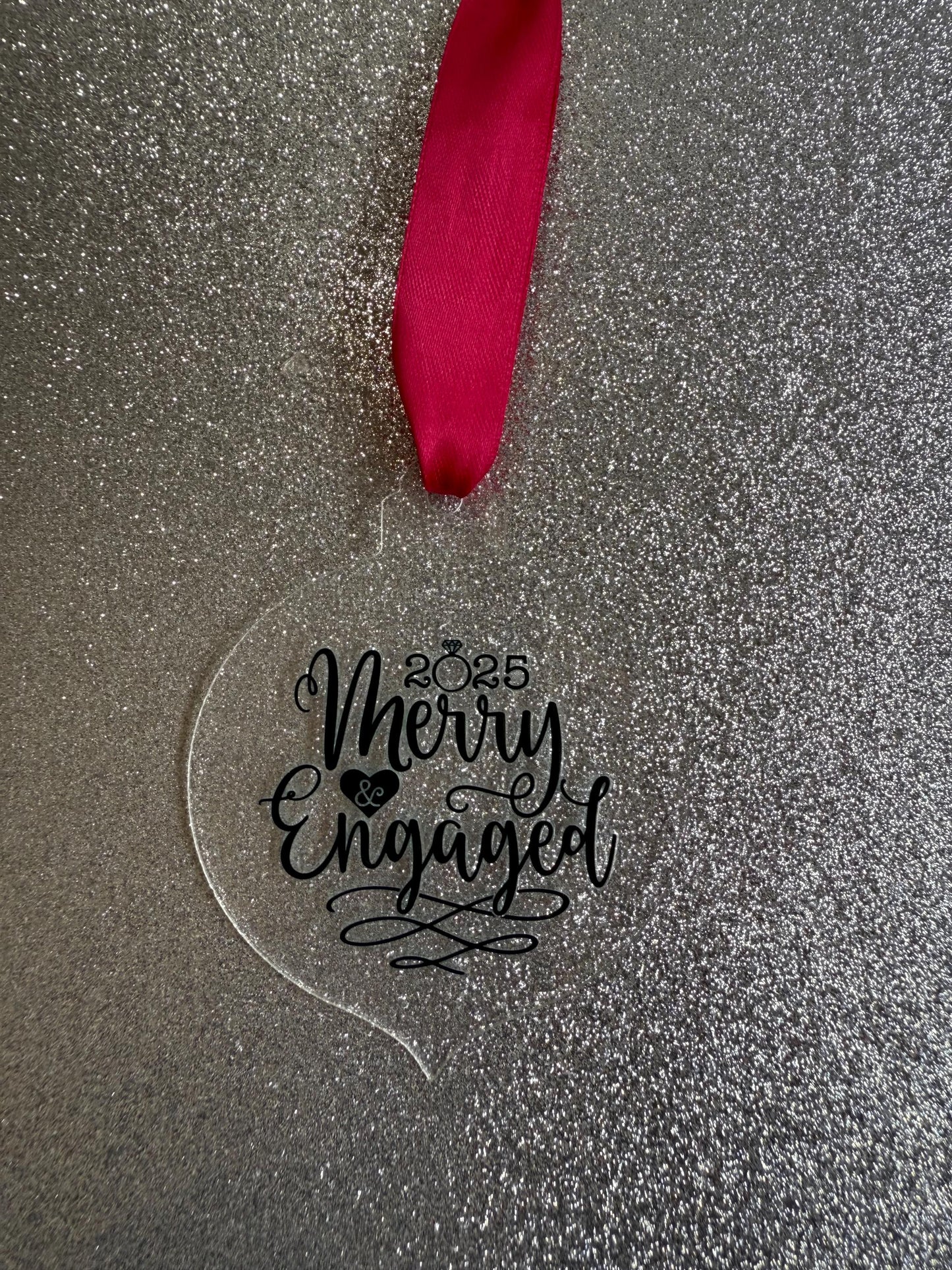 Merry Engaged Tree Decoration – engagement Christmas – wedding Gift – Personalised 2025 Keepsake - couples gift
