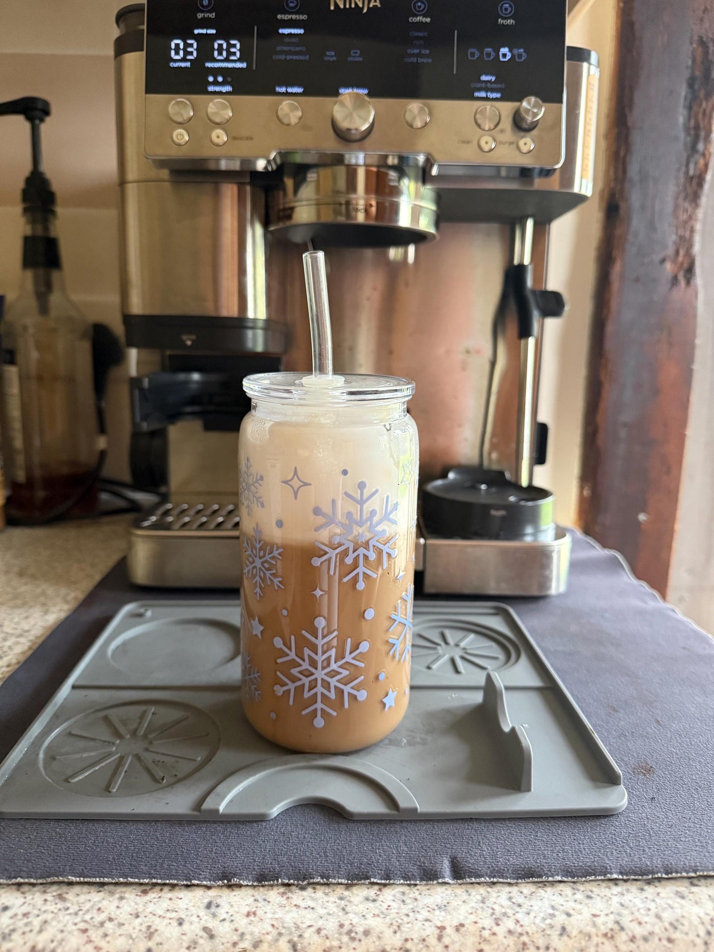 Christmas snowflake tumbler iced Coffee Cup with Lid & Straw