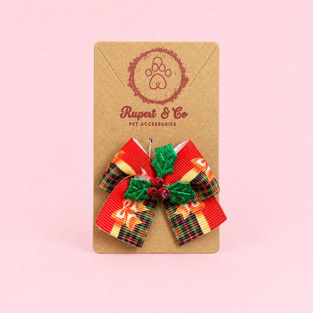 Christmas Dog Hair Bow | FFestive Dog Hairband selection  | Small Dog Collar Bow | Christmas Dog Accessory | Dog Hair Bow with Elastic | Festive Pet Gift