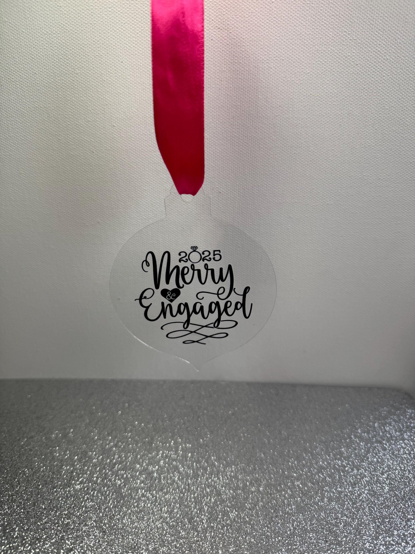 Merry Engaged Tree Decoration – engagement Christmas – wedding Gift – Personalised 2025 Keepsake - couples gift