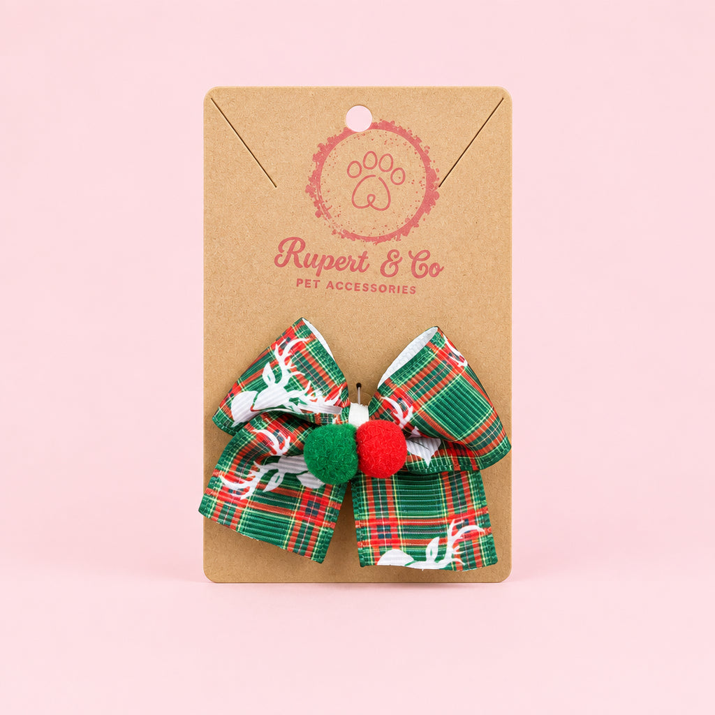 Christmas Dog Hair Bow | Festive Dog Hairband | Small Dog Collar Bow | Christmas Dog Accessory | Dog Hair Bow with Elastic | Festive Pet Gift