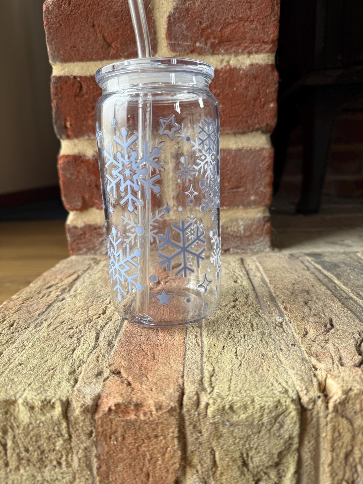 Christmas snowflake tumbler iced Coffee Cup with Lid & Straw