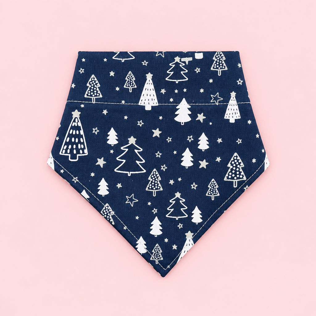 Navy Blue Christmas Dog Bandana | Silver Sparkly Christmas Trees | Festive Dog Collar Bandana | Slip On Dog Bandana | Christmas Pet Accessory