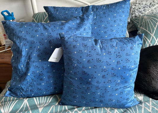 Handmade Navy dog and cat cushions in multiple sizes