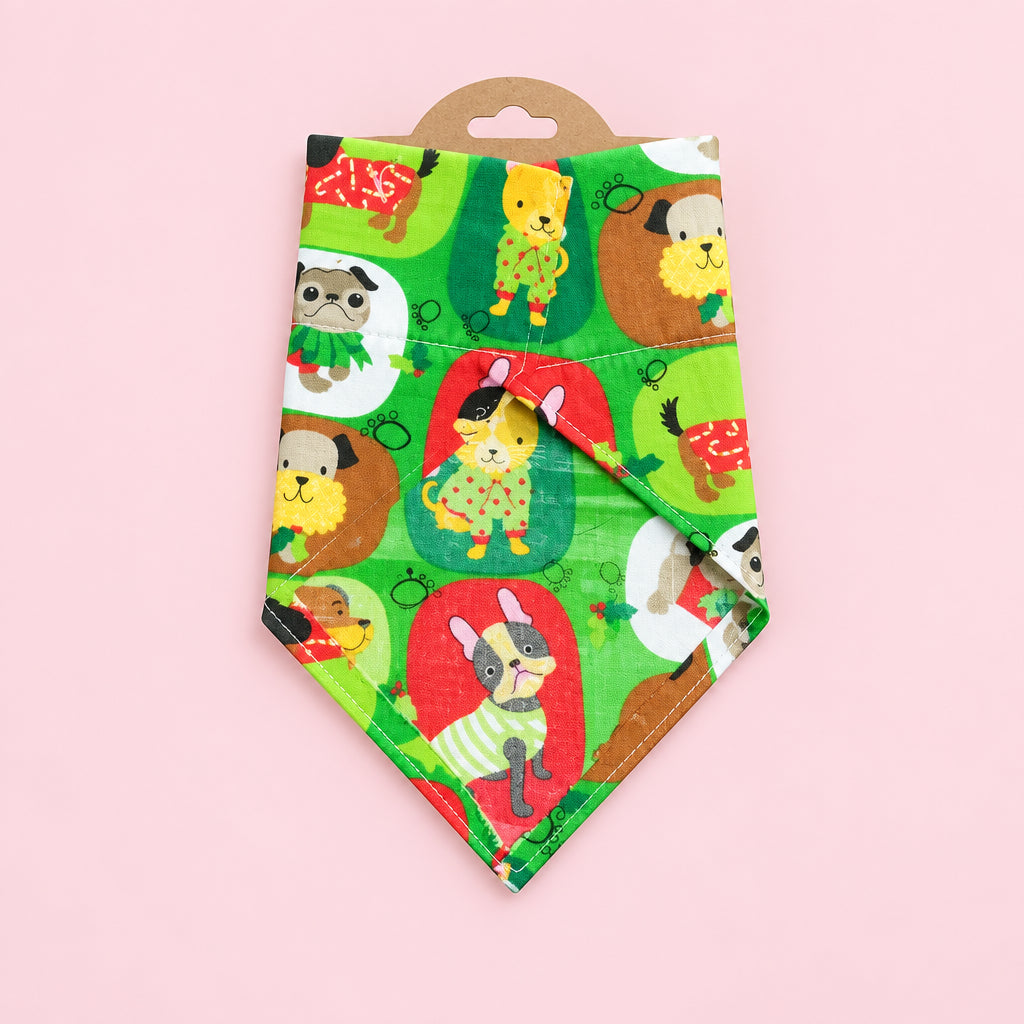 Green Christmas Dog Bandana | Festive Dog Collar Bandana | Slip On Dog Bandana | Christmas Pet Accessory | Small or Large Dog Bandana