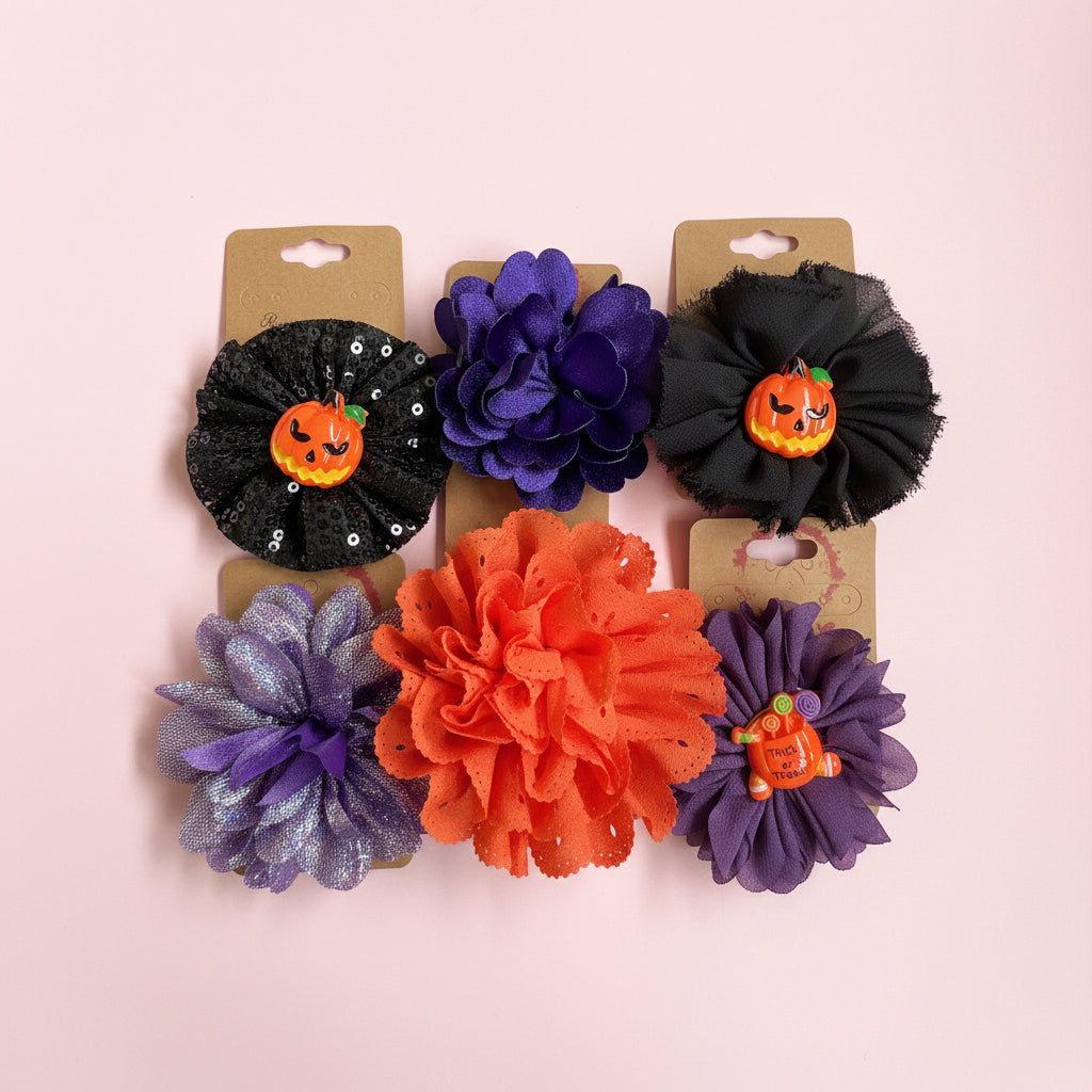Halloween Dog Collar flower| Limited Edition Pet Accessory | Ribbon Bow with Spooky Centerpiece | Festive Dog Collar Add-On |  Pet Costume