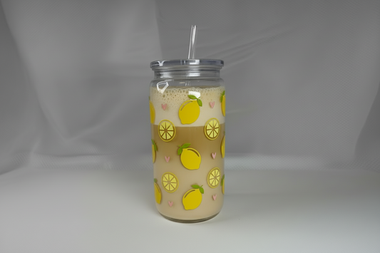 Lemon Glass Iced Coffee Cup: 16oz Tumbler with Bamboo Lid & Straw