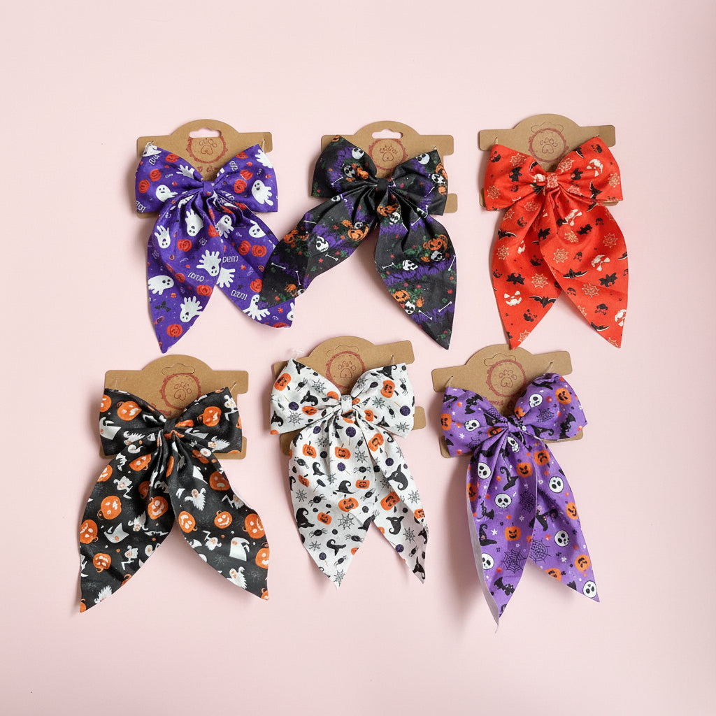 Spooky Halloween Dog Collar bow | Limited Edition Fabric Pet Accessory | Handmade Collar Decoration for Dogs