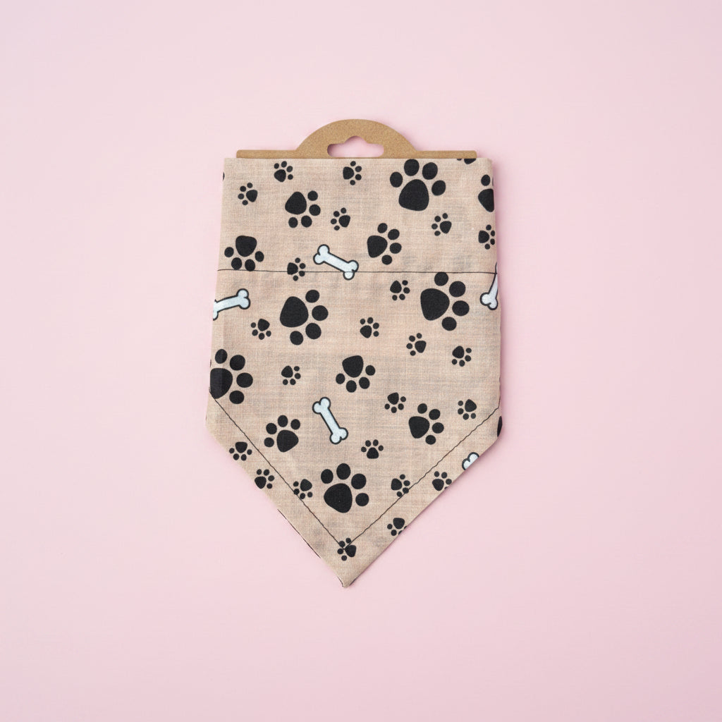 Beige Paw print Dog bandana