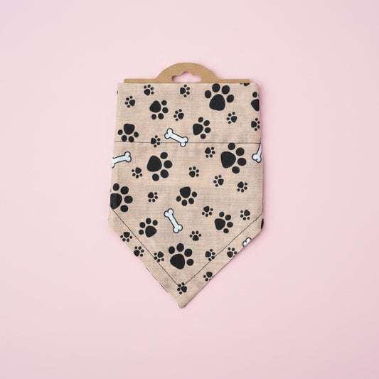 Beige Paw print Dog bandana
