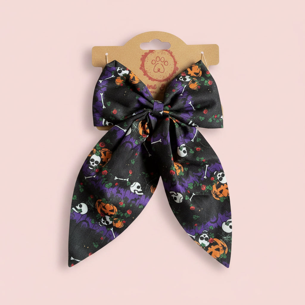 Spooky Halloween Dog Collar bow | Limited Edition Fabric Pet Accessory | Handmade Collar Decoration for Dogs
