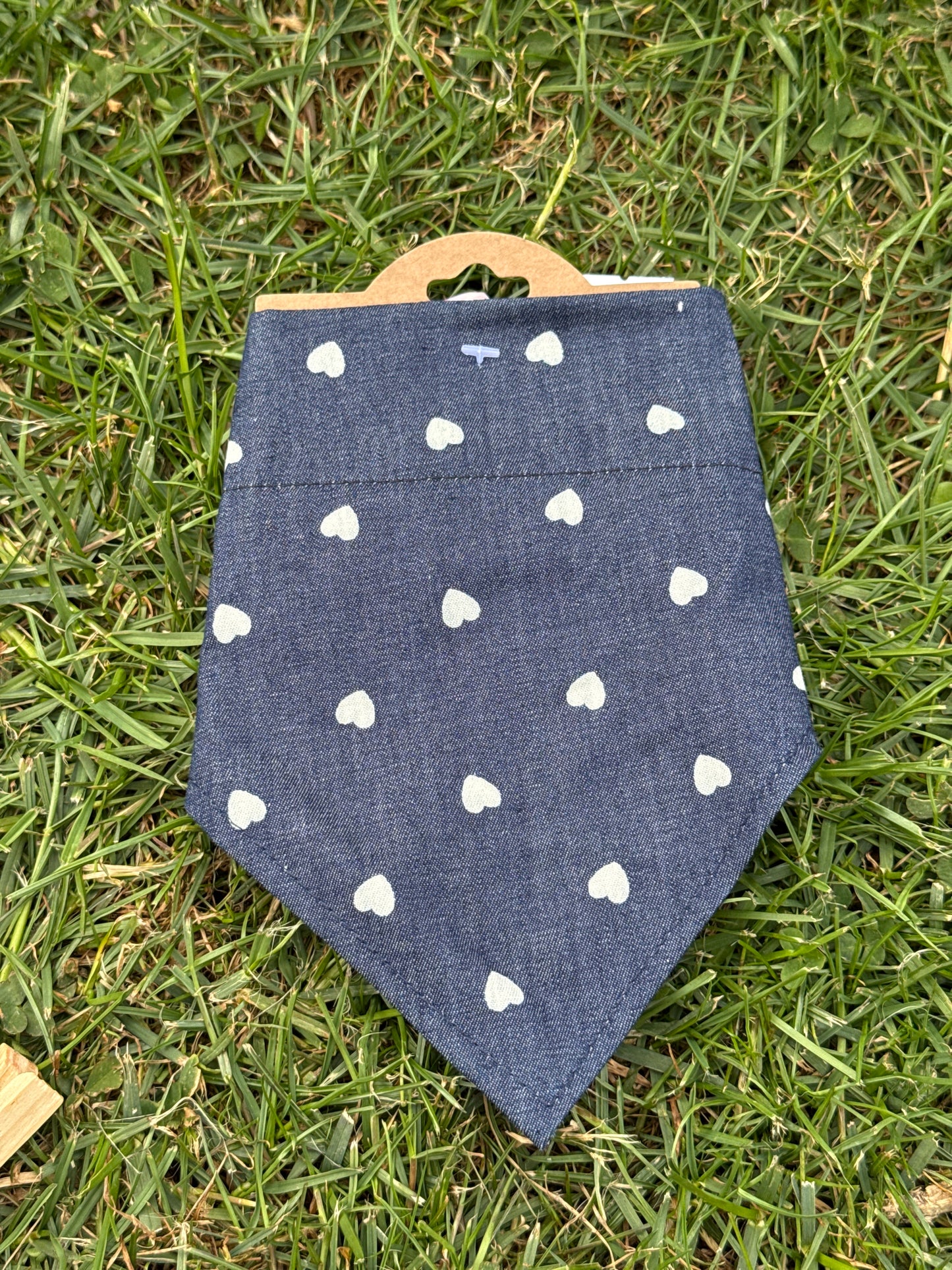 Denim Heart Dog Bandana UK | Blue Dog Bandana with White Hearts | Slide Through Collar Bandana | Cute Puppy Scarf | Matching Scrunchie