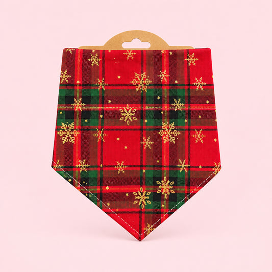Red Tartan Christmas Dog Bandana | Snowflake Festive Dog Bandana | Christmas Dog Collar Bandana | Slip On Dog Bandana | Small & Large