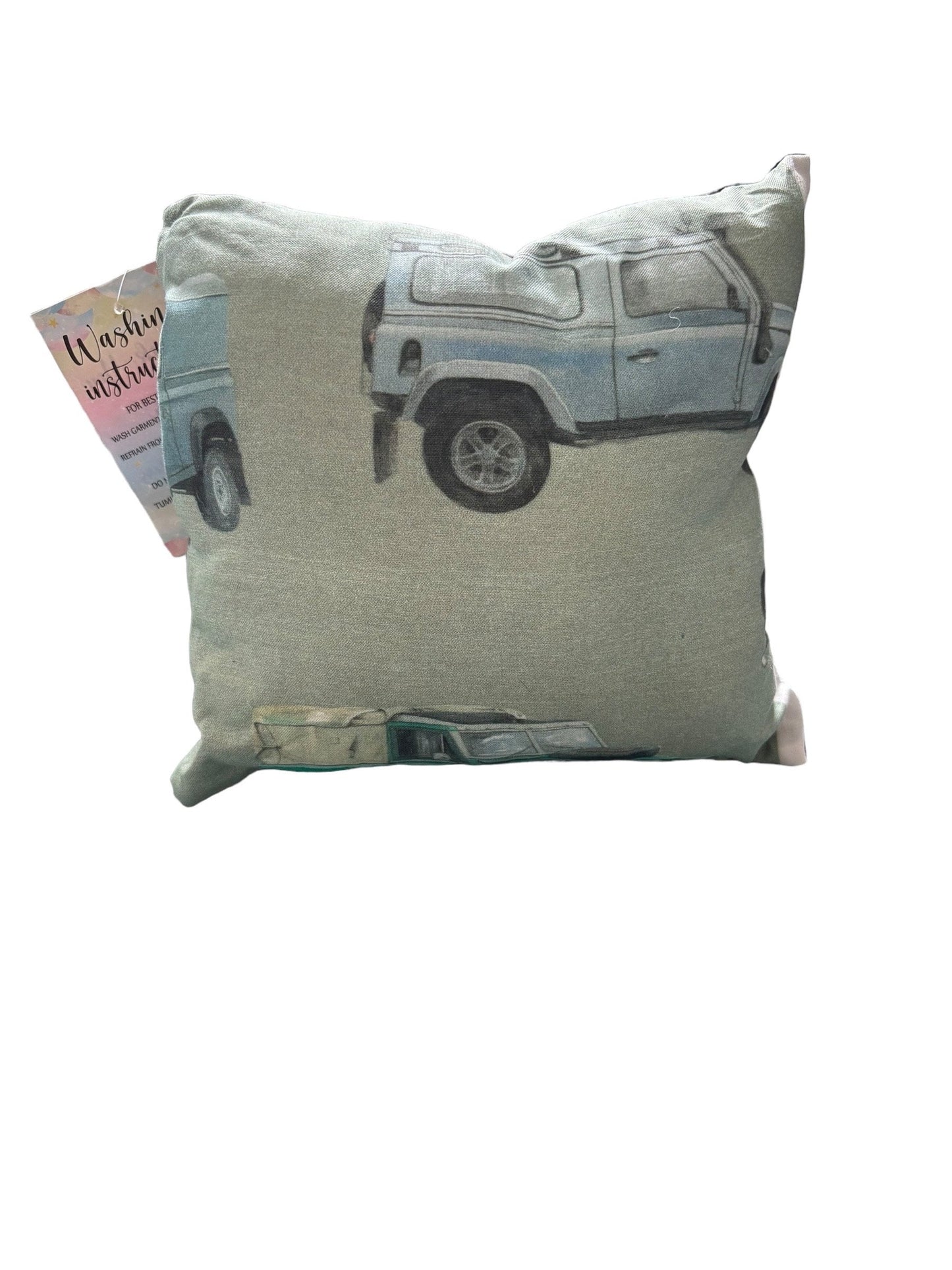 Handmade Land Rover Defender Mini Cushion – Khaki Background (Eco-Friendly)