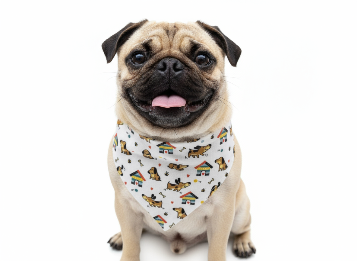 Fabric with dog pattern on a white background
