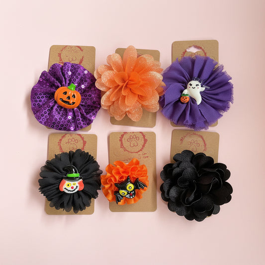 Halloween Dog Collar Bow | Limited Edition Pet Accessory | Ribbon Bow with Spooky Centerpiece | Festive Dog Collar Add-On |  Pet Costume