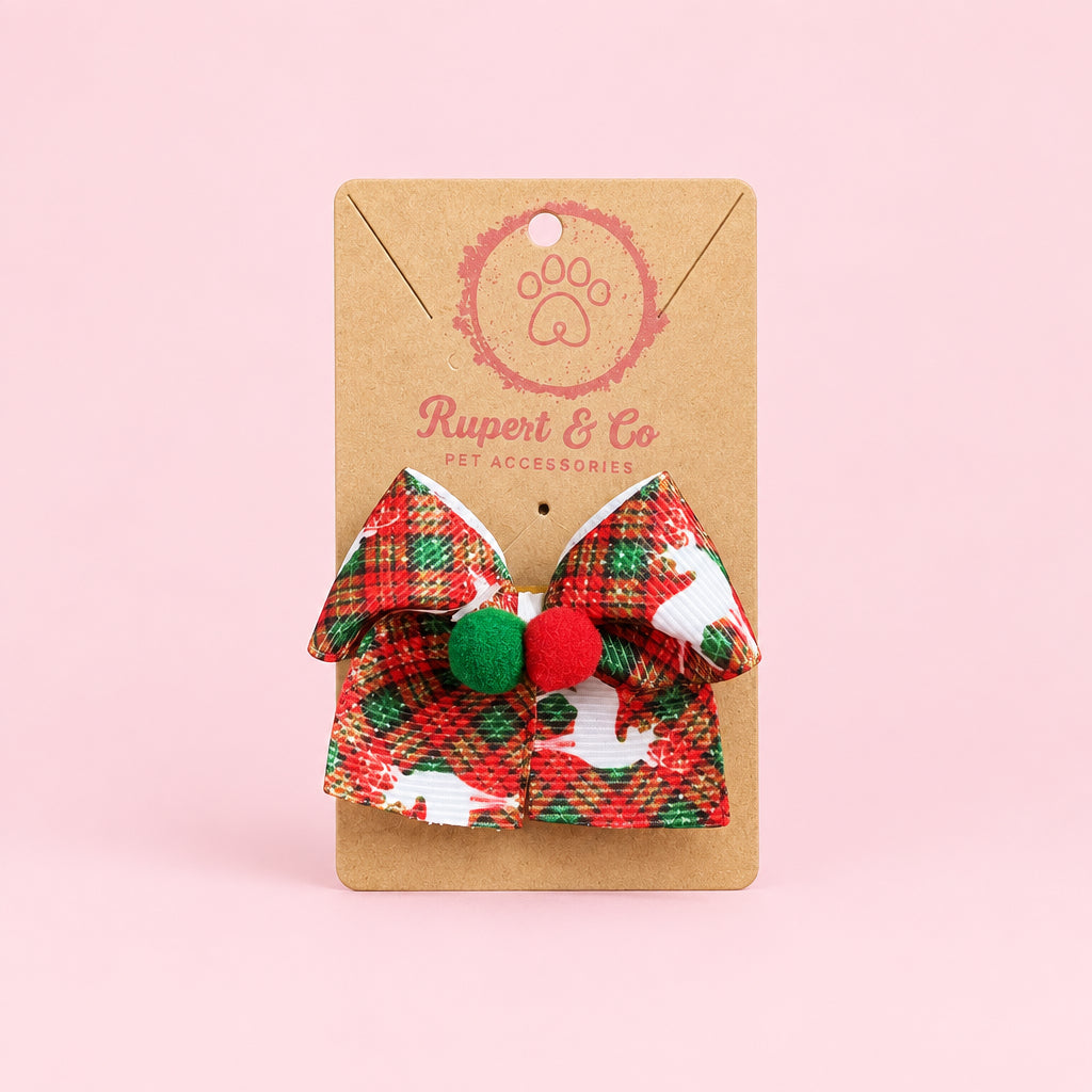 Christmas Dog Hair Bow | Festive Dog Hairband | Small Dog Collar Bow | Christmas Dog Accessory | Dog Hair Bow with Elastic | Festive Pet Gift