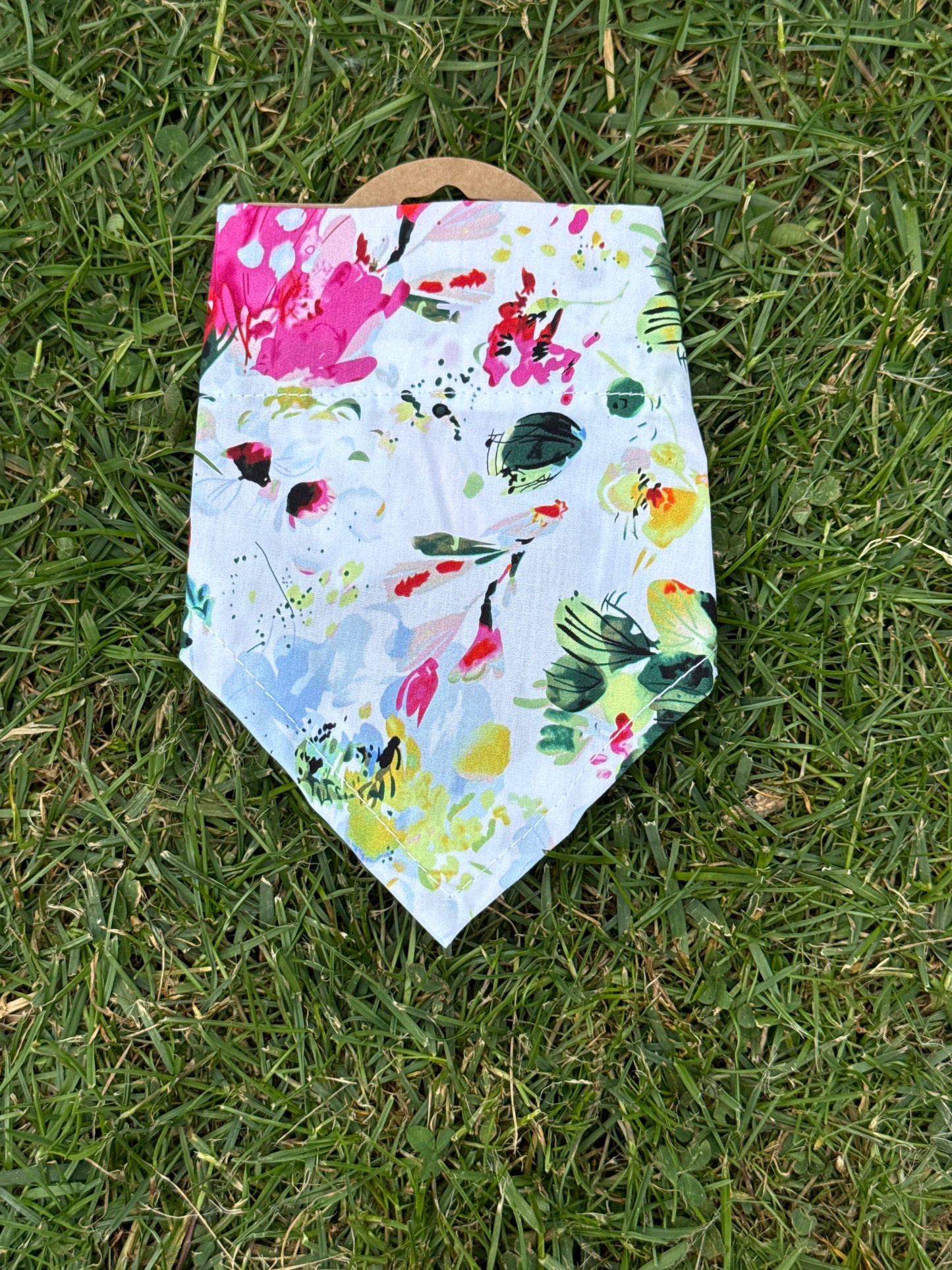 Floral Dog Bandana | White Cotton Dog Bandana | Handmade Collar Slide Dog Scarf | Large Flower Print Dog Accessory | Small & Large Dog Bandana UK