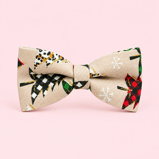 Hessian Christmas Dog Bow Tie | Santa Snowman Christmas Tree Dog Collar Bow | Festive Dog Accessory | Slip On Dog Bow Tie | One Size