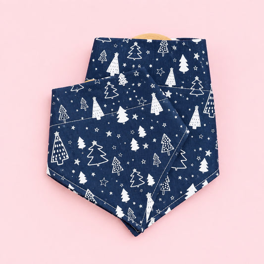 Navy Blue Christmas Dog Bandana | Silver Sparkly Christmas Trees | Festive Dog Collar Bandana | Slip On Dog Bandana | Christmas Pet Accessory