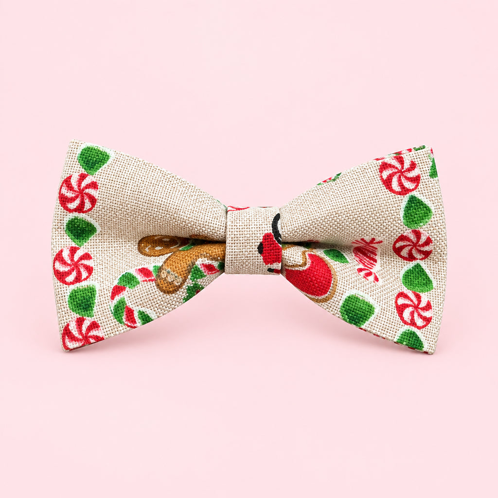 Hessian Christmas Dog Bow Tie | Santa Snowman Christmas Tree Dog Collar Bow | Festive Dog Accessory | Slip On Dog Bow Tie | One Size