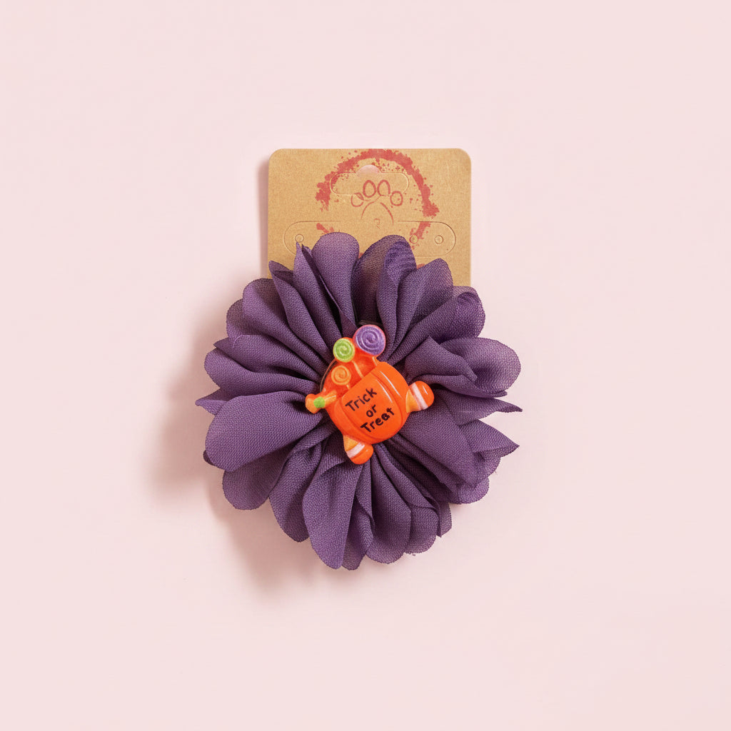 Halloween Dog Collar flower| Limited Edition Pet Accessory | Ribbon Bow with Spooky Centerpiece | Festive Dog Collar Add-On |  Pet Costume