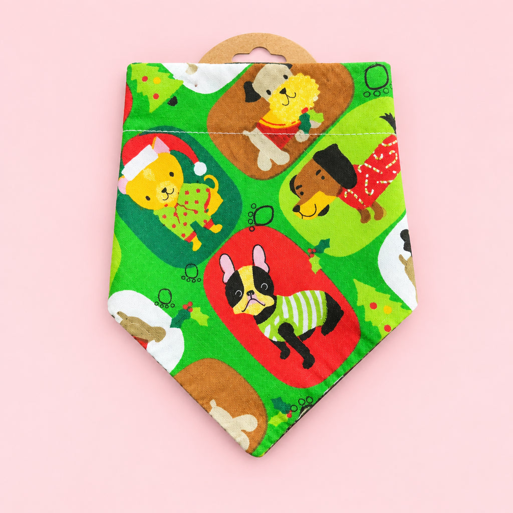 Green Christmas Dog Bandana | Festive Dog Collar Bandana | Slip On Dog Bandana | Christmas Pet Accessory | Small or Large Dog Bandana