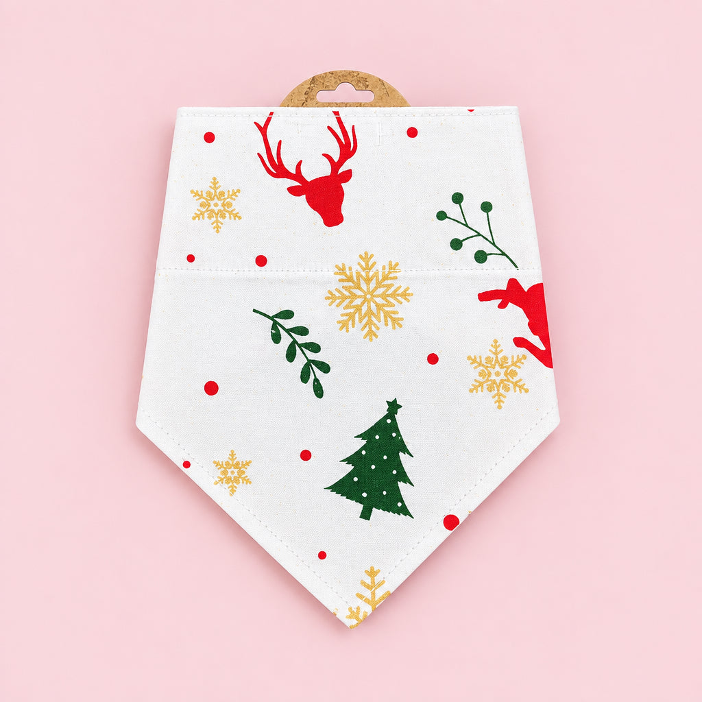 White Christmas Dog Bandana | Reindeer & Snowflake Dog Bandana | Christmas Tree Dog Collar Bandana | Festive Pet Accessory | Small Large