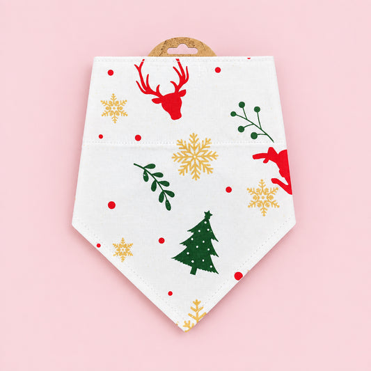 White Christmas Dog Bandana | Reindeer & Snowflake Dog Bandana | Christmas Tree Dog Collar Bandana | Festive Pet Accessory | Small Large